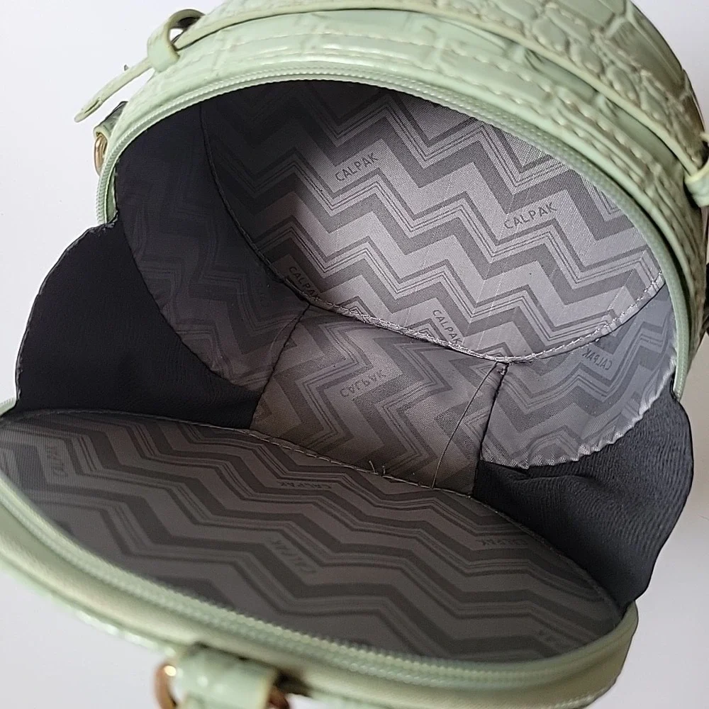 Calpak Round Croc Embossed‎ Vegan Leather Purse Seafoam Top Handle Zip Around